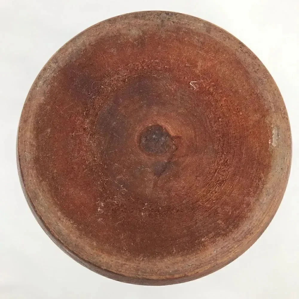 Wood Hand Carved Brown Turned Pedestal  Vase